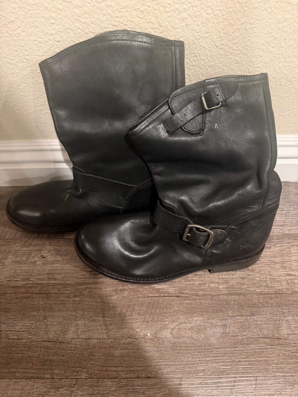 Mark Nason Black Leather Lace-Up Buckle Boots